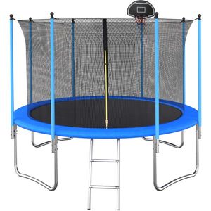 Trampolín de 10 pies con aro de baloncesto, red de seguridad exterior, juguete divertido para saltar - Product Image 1