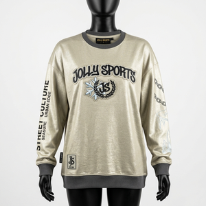 Camiseta de manga larga para mujer, 230 GSM, mezcla de algodón de alta calidad, beige, puños y bajo acanalados, estampado gráfico en el pecho, logotipo personalizado, cuello cómodo. - Product Image 1