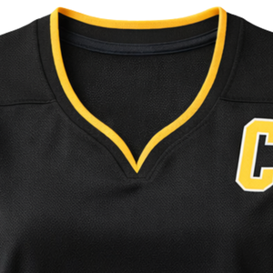 Maillot de hockey sur glace pour femmes, noir et jaune, style équipe, respirant, chemise de hockey athlétique à manches longues, uniforme de hockey de performance - Product Image 4