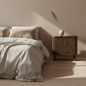 Table d'appoint moderne avec 2 tiroirs, en MDF acacia, placage chêne, plateau en marbre, design dynamique pour salles à manger et espaces de vie. chambre à coucher. - Product Image 2