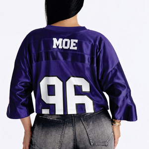 Maillot de football américain surdimensionné pour femme, coupe ample et courte en maille, col en V, impression personnalisée, faible MOQ, marque privée OEM pour les États-Unis - Product Image 3