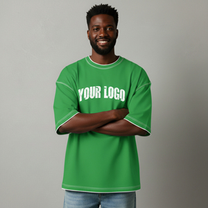 Camisetas Extra Grandes Verdes para Hombre, Modelo 2026, Manga Corta, Cuello Redondo, Algodón Jersey, Casual, con Logotipo Blanco Impreso y Detalles en Contraste - Product Image 6