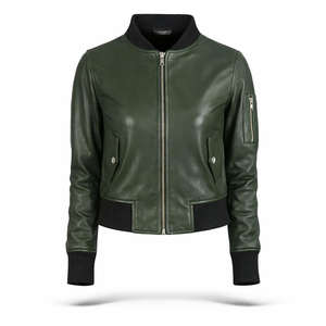 Chaqueta de moto para mujer, cuero premium, puños acanalados, cierre frontal con cremallera, estilo casual urbano, OEM ODM, venta al por mayor, chaqueta con puños con cremallera - Product Image 1