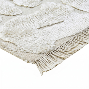 Tapis texturé floral beige ivoire, tapis de zone à motifs géométriques en relief, franges, antidérapant, écologique, tufté à la main pour salon - Product Image 6