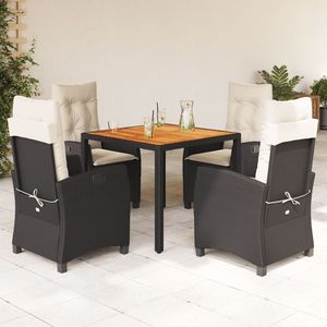 Set da Pranzo da Giardino in Rattan Nero per 4 Persone con Piano in Teak, Resistente alle Intemperie, Arredamento da Esterno in Stile Contemporaneo - Product Image 1