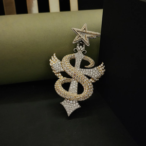 Colgante de diseño de serpiente con cruz y estrella helada de plata de ley S925 con diamante cultivado en laboratorio de 10 quilates, de dos tonos, moderno y llamativo para hombre - Product Image 3