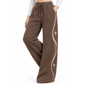 <b>Womens</b> Fleece Wide Leg Sweatpants Flare <b>Trousers</b> Custom Casual Clothing Wholesale Manufacturer OEM ODM Private Label Sportswear - Product Image 4