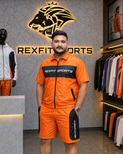 REXFIT SPORTS 2026 Conjunto Deportivo Personalizado para Hombre, Chaqueta con Cremallera Completa y Pantalones Cortos de Nailon Naranja, Ropa Deportiva Personalizada - Product Image 3