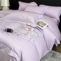 Parure de lit en coton brodée de roses florales, 4 pièces, motif papillon à ourlet festonné, housse de couette Queen/King, linge de lit romantique pour mariée