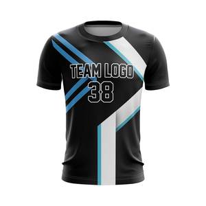 Maillot de football personnalisé pour homme, sublimation, logo d'équipe, 38, noir, bleu, blanc, col rond, manches courtes, coupe athlétique, toutes saisons - Product Image 1