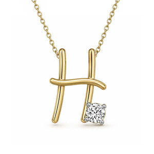 Colgante de Diamante Solitario en Oro de 10K/14K, Colgante con Letra H y Diamante Cultivado en Laboratorio de Corte Redondo con Cuatro Puntas, Colgante de Lujo - Product Image 3