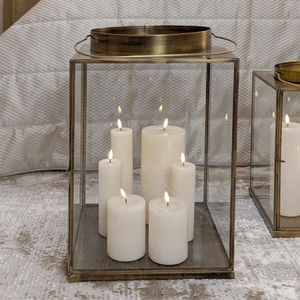 Lanternes carrées en verre avec cadre en laiton et porte-bougies pour la décoration de la maison - Product Image 6