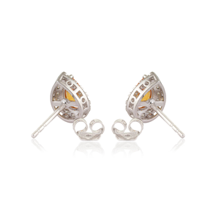 Pendientes de Oro Blanco K14 con Zafiro Amarillo y Halo de Diamantes, Hechos a Mano, Precio Mayorista, Joyería Elegante con Piedra de Nacimiento - Product Image 6