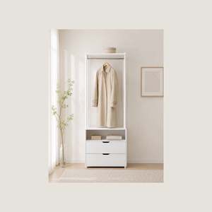 Armario Modular con Estructura Metálica, 3 Cajones y Barra Larga para Colgar Ropa, Color Blanco/Plateado, para Organización de Ropa - Product Image 1