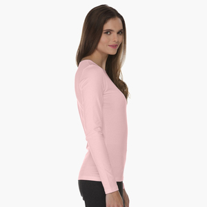 Women <b>Long</b> <b>Sleeve</b> Crew Neck T-Shirt Slim Fit Solid <b>Pink</b> Cotton Knitted Casual <b>Top</b> - Product Image 2