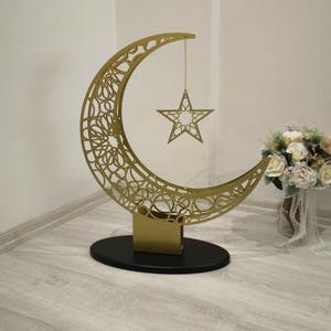 Escultura Festiva de Luna Creciente y Estrella, Adecuada para Decoración de Mesa y Hogar, Adorno para Eid y Ramadán, Decoración Islámica Moderna - Product Image 1
