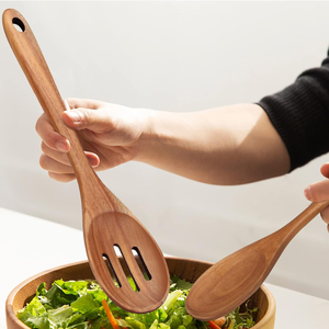 Juego de cucharas de madera natural al por mayor, 2 espátulas de cocina de madera para mezclar, cuchara ranurada de mango largo de Vietnam - Product Image 3