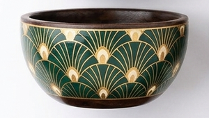 Ensemble de bols décoratifs en céramique peints à la main, vert et or, design chinois traditionnel, pour hôtel, salle de bain, comptoir, faits à la main, personnalisables - Product Image 1