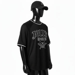 Camiseta de béisbol para hombre, tela de poliéster entrelazada, panel raglán, logotipo personalizado con pedrería, 100% algodón, corte holgado, estampada. - Product Image 5