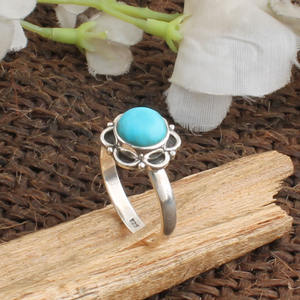 Natural Round <b>Turquoise</b> <b>Ring</b> 925 Sterling Silver Blue Stone Cabochon <b>Ring</b> Wholesale Genuine <b>Turquoise</b> Jewelry for Women Boho - Product Image 4