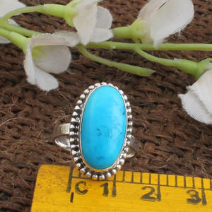 Anillo de Plata de Ley 925 con Turquesa Natural en Engaste Biselado, Piedra Azul Sleeping Beauty, Hecho a Mano, Estilo Boho, para Mujer, Anillo de Fiesta - Product Image 2