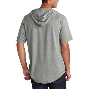 Camiseta Informal de Manga Corta para Hombre, Color Gris Claro Jaspeado, 100% Algodón Jersey, con Capucha, Ligera, con Logotipo Personalizado Bordado, Precio Económico - Product Image 2