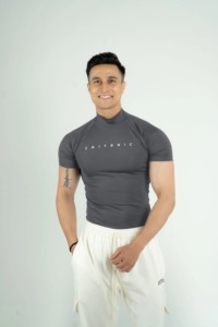 Men <b>Turtleneck</b> Short Sleeve Compression Shirt Slim Fit Solid Color Breathable Knitted Workout Gym Training <b>Top</b> - Product Image 4