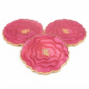 Rose <b>Gold</b> Glitter Epoxy Resin <b>Coasters</b> Set With Irregular Wavy Edges Handcrafted Faux Agate Slice Drink <b>Coasters</b> for Luxury Home - Product Image 5