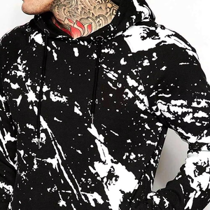 Men's Black White <b>Spray</b> Print Hooded Sweatshirt Regular Fit Casual Knitted Cotton Hoodie <b>Style</b> - Product Image 4