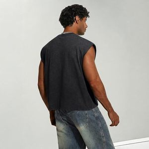 Mens Acid Wash Cropped Tank <b>Tops</b> Dolman Sleeve T Shirt Oversized Vintage Muscle Sleeveless Boxy Tees <b>Crop</b> <b>Top</b> - Product Image 3