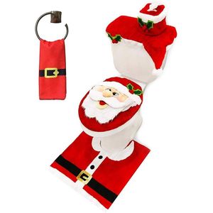 Ensemble de salle de bain de Noël 5 pièces pour décoration festive : Serviette Père Noël, Housse de siège de toilette, Tapis, Housse de réservoir, Housse de boîte à papier toilette - Product Image 2