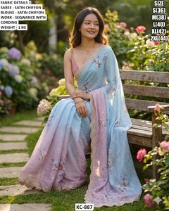 Golden Aura Ethnic <b>Satin</b> Chiffon <b>Saree</b>-Moisture-Wicking & Wrinkle-Free for Wedding Occasions - Product Image 2