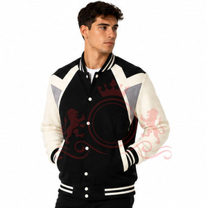 Hot Selling Black <b>White</b> Letterman <b>Jacket</b> Contrast Sleeves Premium Stitching Stylish Daily Outfit - Product Image 2