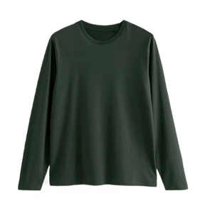 Camiseta de Manga Larga para Hombre, Cuello Redondo, Color Sólido, 100% Algodón, Corte Regular, Transpirable, Informal, Diseño Liso - Product Image 5