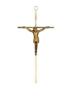 Crucifix mural en métal tendance avec figurine dorée de Jésus et croix rouge foncé, décoration intérieure pour salon et église - Product Image 2