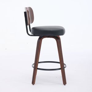 Set di 2 Sgabelli da Bar Girevoli da 66 cm, Schienale in Noce, Gambe in Legno Curvato, Stile Mid-Century, Rivestiti in Ecopelle, Altezza Bancone - Product Image 4