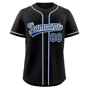 Maillot de baseball personnalisé avec nom et numéro, accents bleus, haut décontracté à col en V avec boutons - Product Image 3