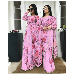 FESTIVAL WEAR IMPRESIÓN DIGITAL TRABAJO SAREE CON BLUSA DESCOSADA ROSA - Product Image 1