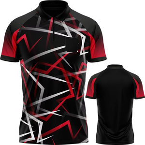 Polo sportif pour homme, noir et rouge, imprimé géométrique, manches courtes, séchage rapide, coupe classique, impression par sublimation, tricoté en polyester - Product Image 1