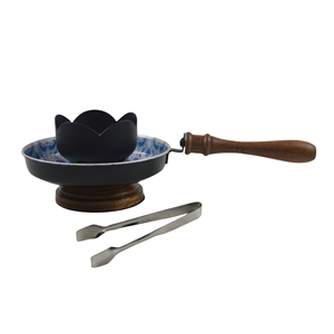 Quemador de incienso de acero metálico con mango de madera, acabado dorado, para fragancia del hogar y Bakhoor, con pinzas de acero y base de madera. - Product Image 6