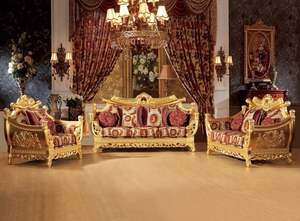 Juego de Muebles de Sala de Estar de Lujo Estilo Castillo, Estilo Victoriano, Sofá de 5 Plazas, Sofá de Madera de Teca Tallada en Dorado - Product Image 6