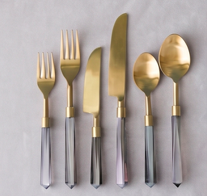 Ensemble de couverts Glam Gold avec poignées en cristal, passe au lave-vaisselle, vaisselle de mariage, couverts, ensemble de vaisselle - Product Image 1