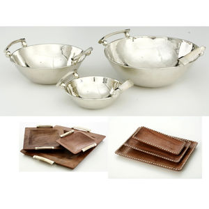 Centro de mesa de acero inoxidable plateado brillante y pulido, recipientes de lujo para servir alimentos, utensilios de cocina de la India al precio más bajo. - Product Image 1