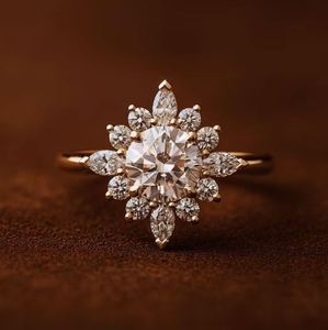 Halo Moissanite <b>Solitaire</b> Floral Cluster Sunflower Unique Engagement Wedding <b>Ring</b> 925 <b>Silver</b> Luxury - Product Image 3