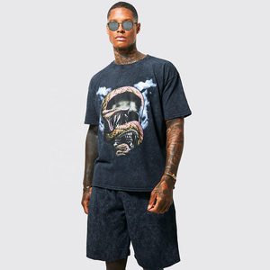 T-shirt Homme Oversize en Coton Épais Effet Délavé Acide avec Motif, Style Vintage et Décontracté, Tendance Streetwear - Product Image 5