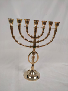 Indian Stylish Gold Finished Metal Candle Stand Religious Gift Menorah Design <b>Candelabra</b> Brass Metal Seven Arms Candle Holder - Product Image 4