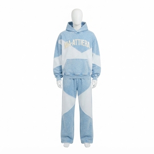 <b>Mens</b> <b>Light</b> Blue Acid Wash Color Block Zip <b>Jacket</b> Wide Leg Pants Tracksuit Set Custom Streetwear Casual Fashion Look - Product Image 3