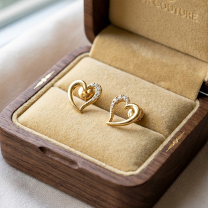 Lightweight Real Diamond Stud <b>Earrings</b> in Yellow Gold Heart Shape |Elegant Minimal Design Screw <b>Back</b> Fine Jewelry Gift for Women - Product Image 2
