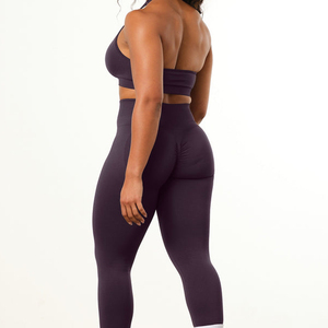 Leggings de Yoga de Cintura Alta sin Costuras para Mujer, Pantalones Deportivos de Color Sólido, Conjunto de Sujetador Deportivo, Ropa Deportiva Morada - Product Image 3