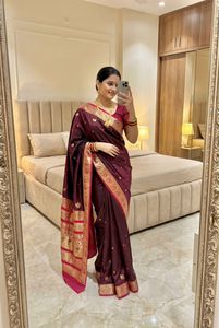 Soft premium pure <b>satin</b> silk fabric <b>saree</b> with zari weawing Peshwai border <b>saree</b> - Product Image 6